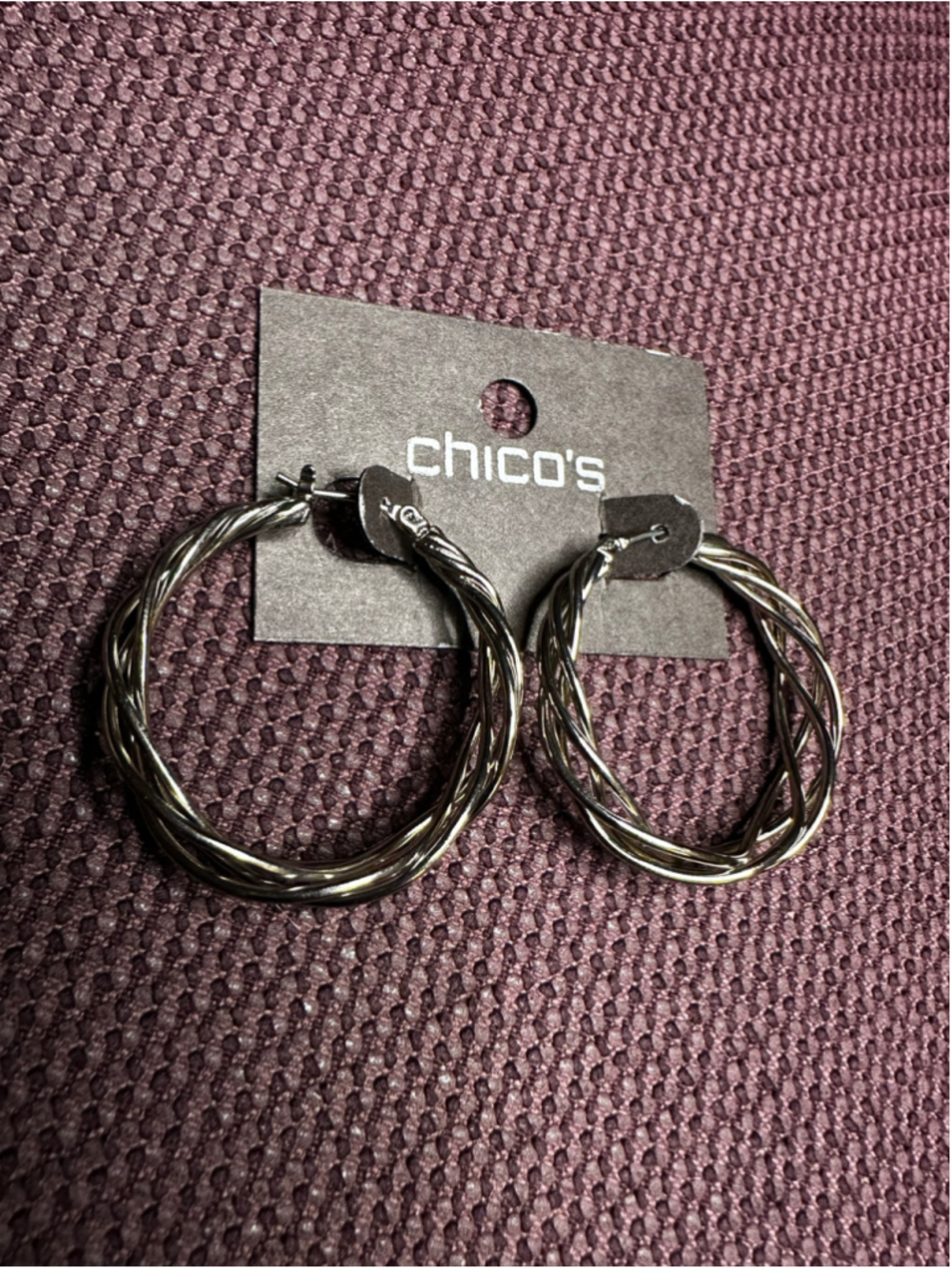 Chico's Silver Twisted Hoop Earrings